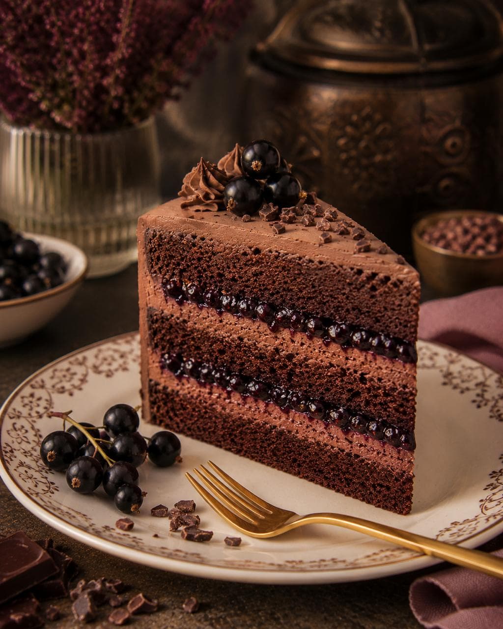 Cassis-Harmonie-Torte mit Schokoladen-Buttercreme und schwarze Johannisbeer-Einlage von Bavaria Cake Landshut